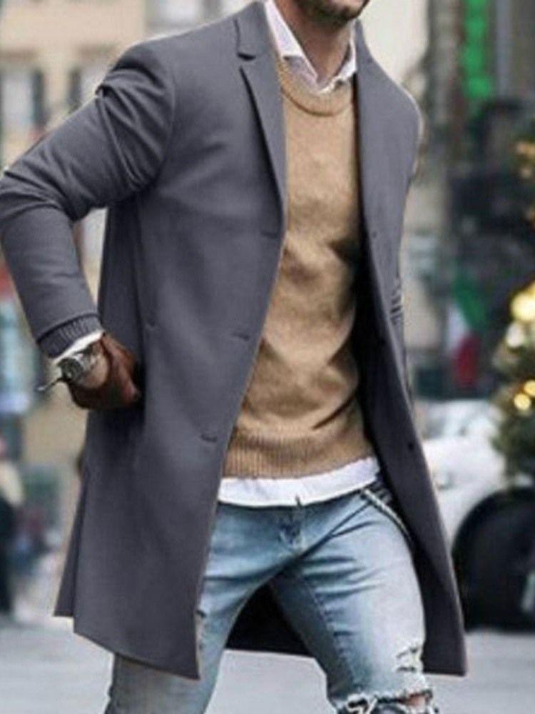 Lapela De Comprimento Médio Entalhado Masculino Casaco Europeu Magro Fino