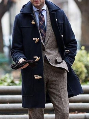 Lapela De Comprimento Médio Masculino Casaco De Inverno Liso Europeu