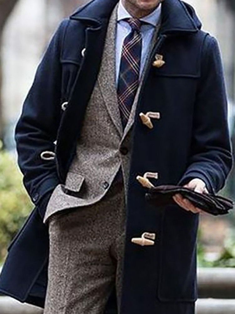 Lapela De Comprimento Médio Masculino Casaco De Inverno Liso Europeu