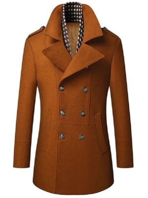 Lapela Liso Comprimento Médio Casaco Fino Masculino De Inverno