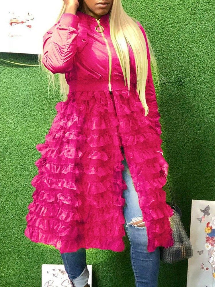 Malha Feminina Com Zíper Em Gola Com Bainha De Meia Bainha De Peplum