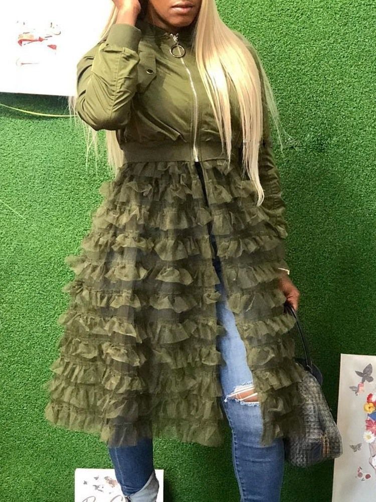 Malha Feminina Com Zíper Em Gola Com Bainha De Meia Bainha De Peplum