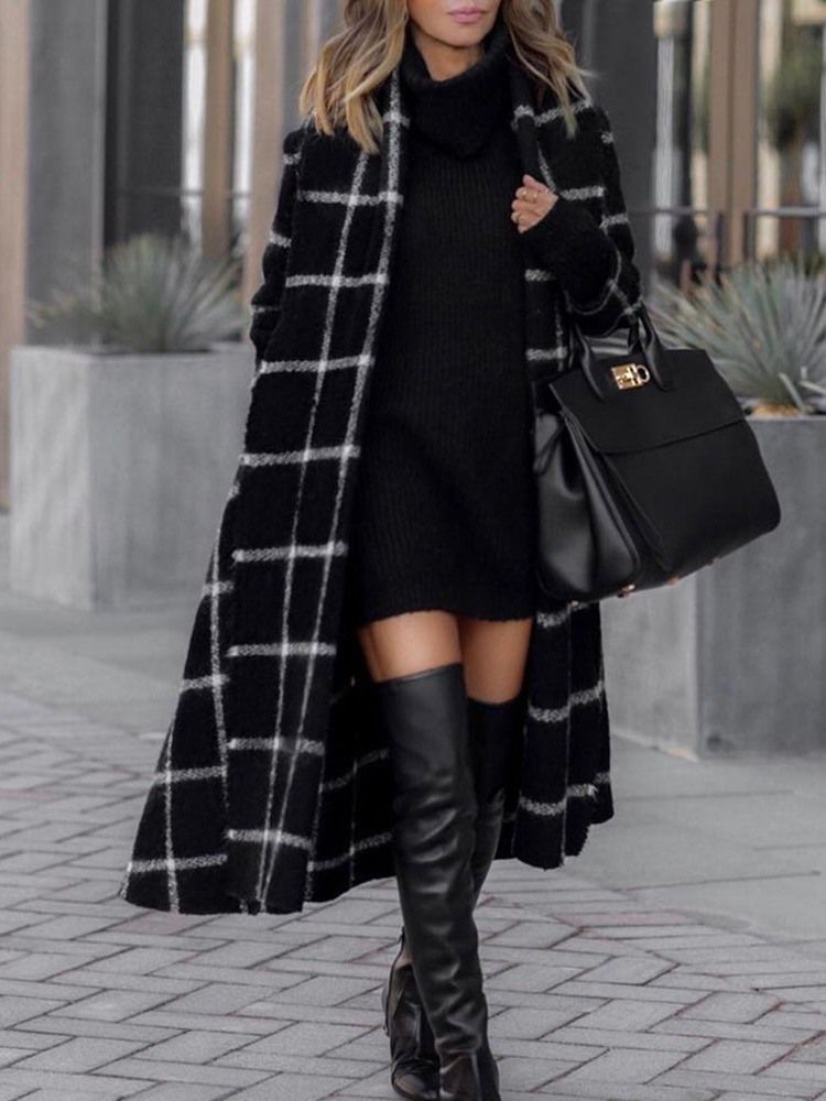 Sobretudo Feminino De Lapela De Inverno Reto Com Cordões De Cinto