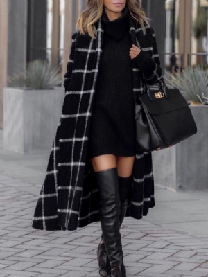 Sobretudo Feminino De Lapela De Inverno Reto Com Cordões De Cinto
