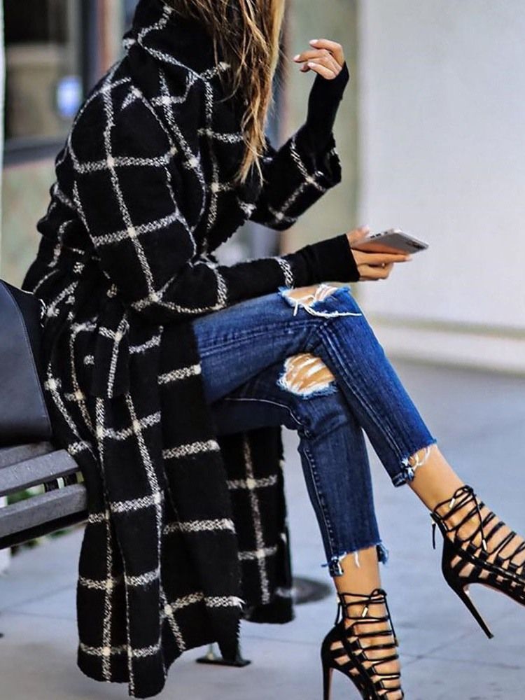 Sobretudo Feminino De Lapela De Inverno Reto Com Cordões De Cinto