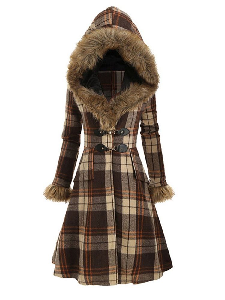 Sobretudo Longo De Inverno Feminino Com Botão De Chifre Fino
