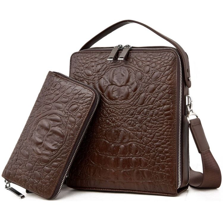 Bolsa Masculina Com Gravura Em Croco