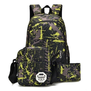 Mochila Masculina De Lona Com Padrão De Camuflagem Elegante