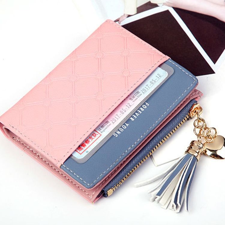 Carteira Color Block Zipper Hasp