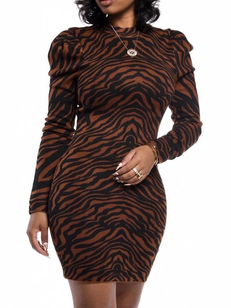 Acima Do Joelho Com Gola Manga Comprida Cor Bloco Vestido Bodycon Feminino
