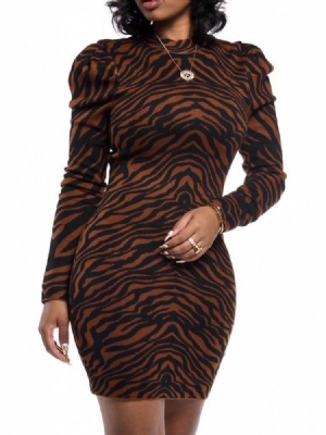 Acima Do Joelho Com Gola Manga Comprida Cor Bloco Vestido Bodycon Feminino