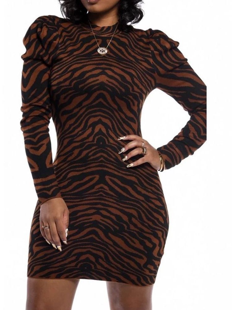 Acima Do Joelho Com Gola Manga Comprida Cor Bloco Vestido Bodycon Feminino