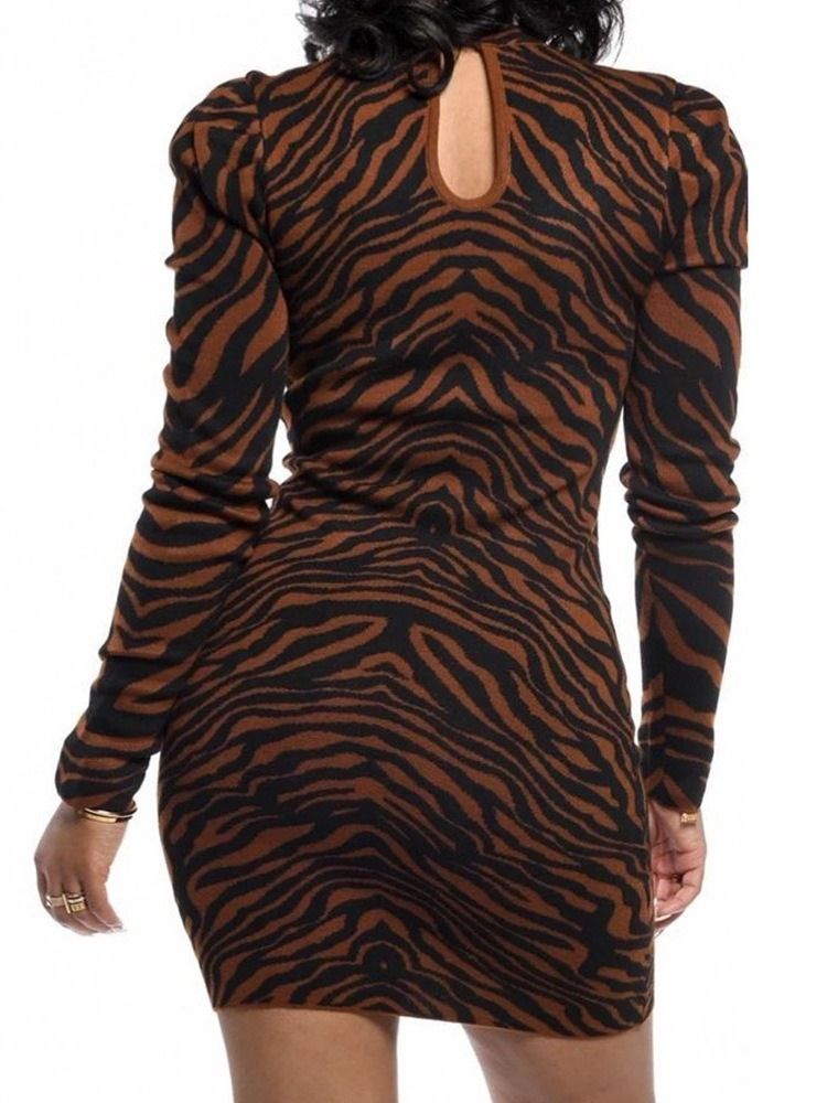 Acima Do Joelho Com Gola Manga Comprida Cor Bloco Vestido Bodycon Feminino
