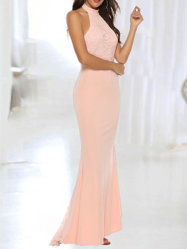 Bodycon Feminino Elegante Vestido Sem Mangas Até O Chão Sem Costas Em Renda Maxi