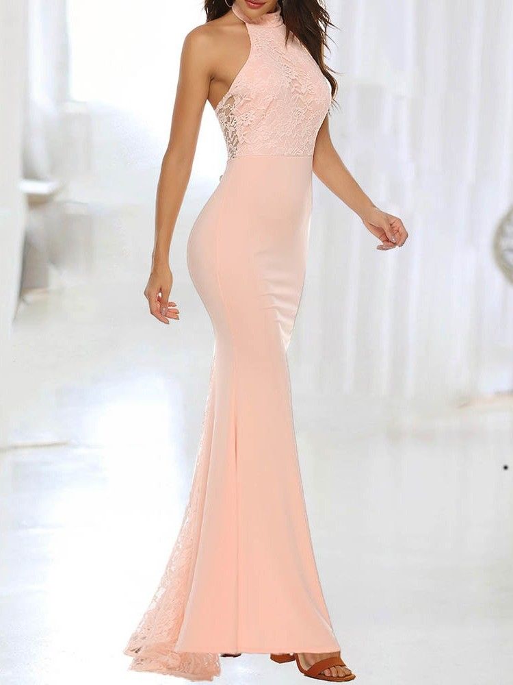 Bodycon Feminino Elegante Vestido Sem Mangas Até O Chão Sem Costas Em Renda Maxi