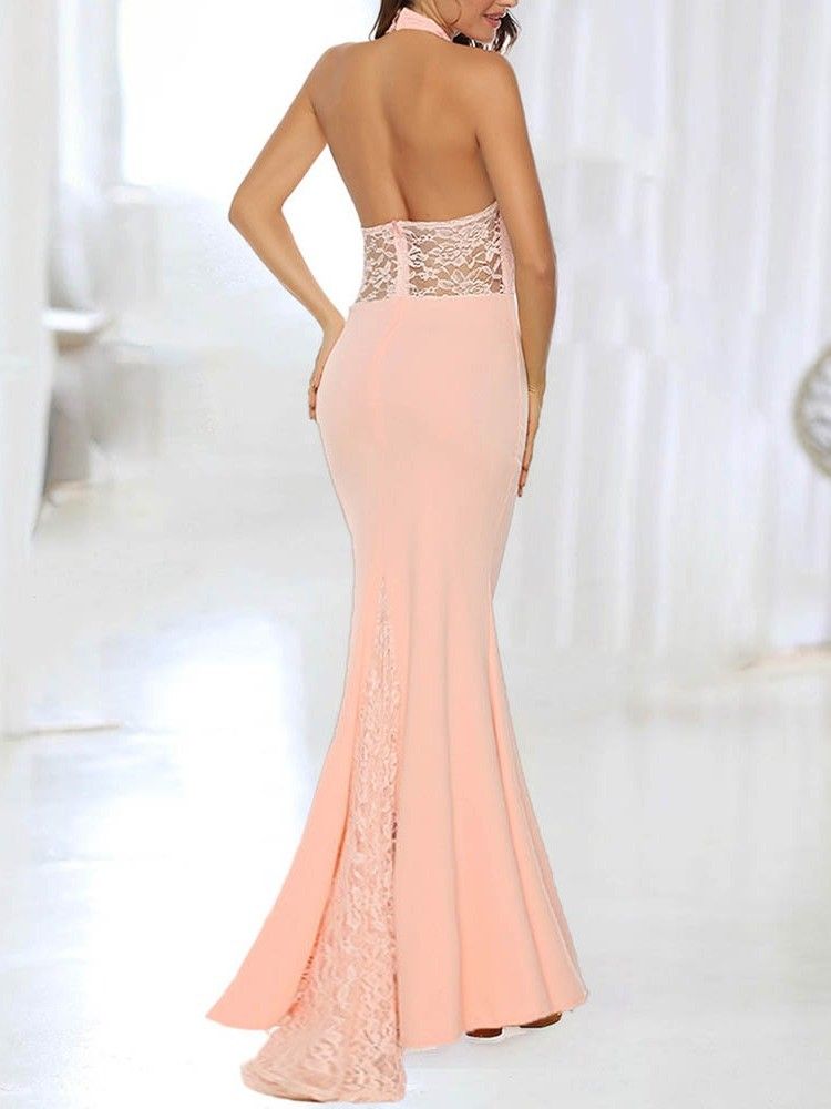 Bodycon Feminino Elegante Vestido Sem Mangas Até O Chão Sem Costas Em Renda Maxi
