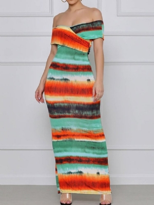 Bodycon Feminino Patchwork Sem Ombros Até O Chão Vestido Normal Bodycon