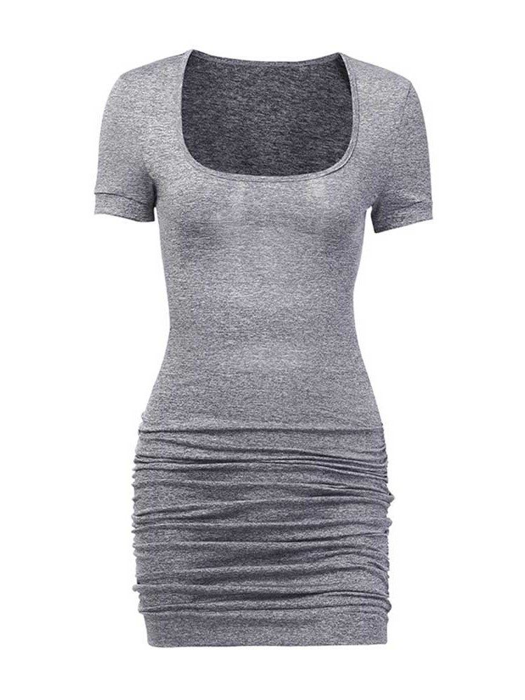 Bodycon Feminino Vestido Liso De Manga Curta Sexy