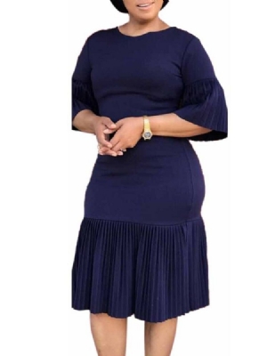 Calfinha Mediana Falbala Feminina Meia Manga Decote Redondo Vestido Casual Sereia