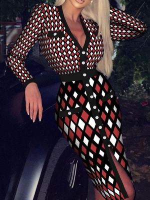 Calfinha Mediana Manga Comprida Patchwork Vestido Sexy Feminino Com Peito Único