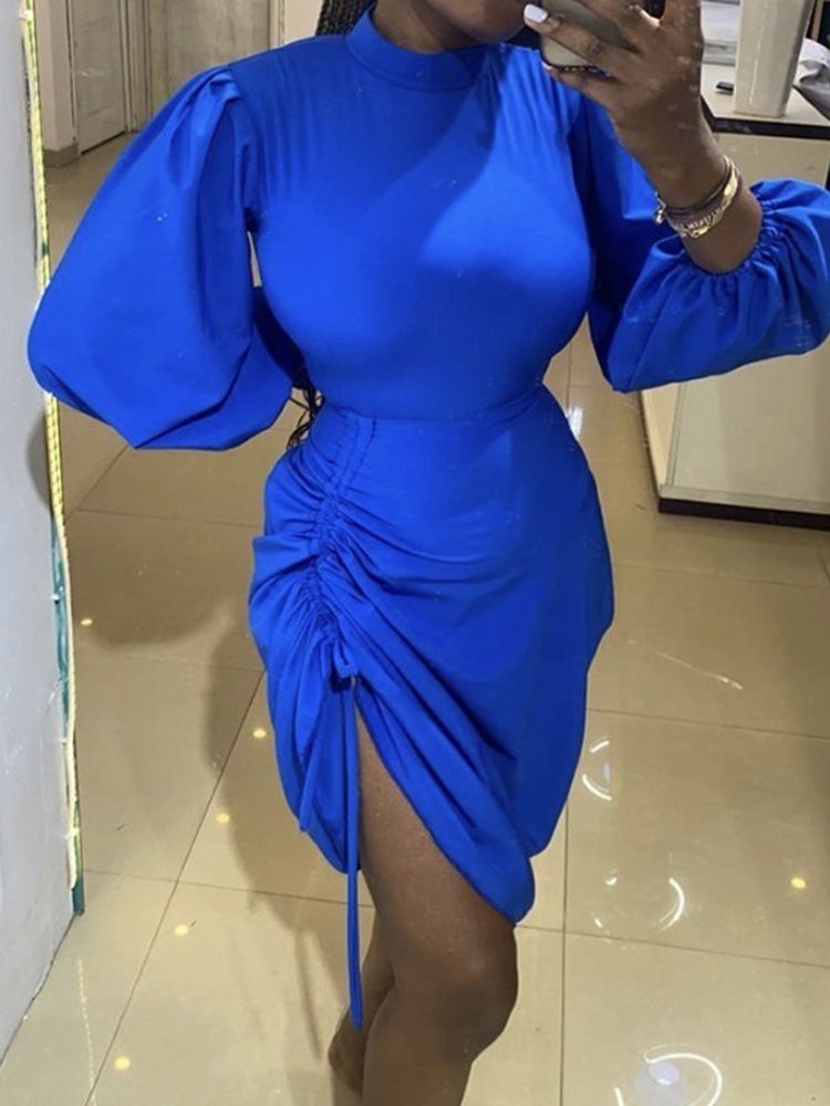 Feminino Acima Do Joelho Nove Pontos Manga Com Gola Pullover Vestido Bodycon