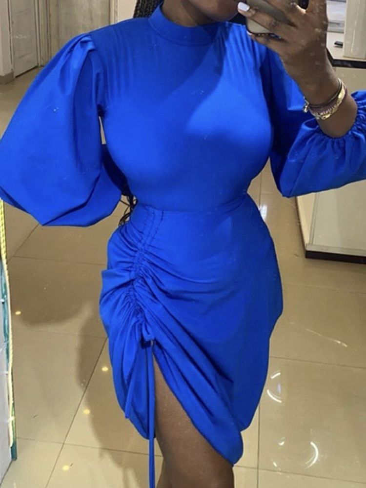 Feminino Acima Do Joelho Nove Pontos Manga Com Gola Pullover Vestido Bodycon