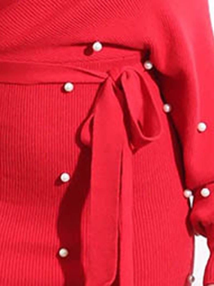 Feminino Bead Longa Manga Longa Com Decote Em V Date Night Vestido Simples
