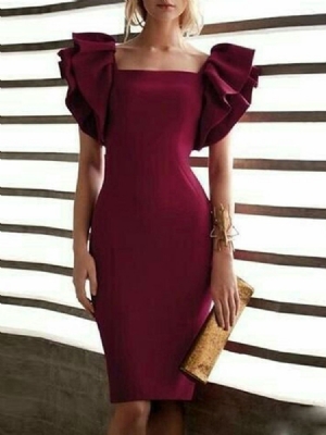 Feminino Boné Manga Comprida Até O Joelho Vestido Simples De Senhora Para Escritório