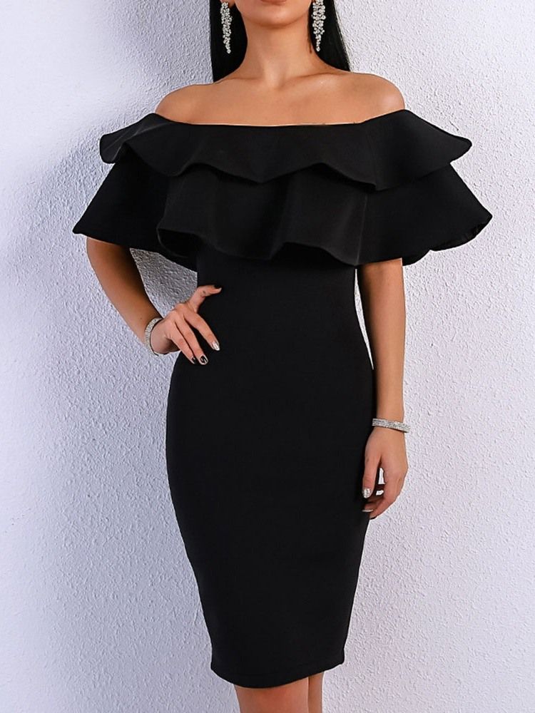 Feminino Meia Manga Patchwork Fora Do Ombro Bodycon Vestido Preto Branco Vestido De Noiva