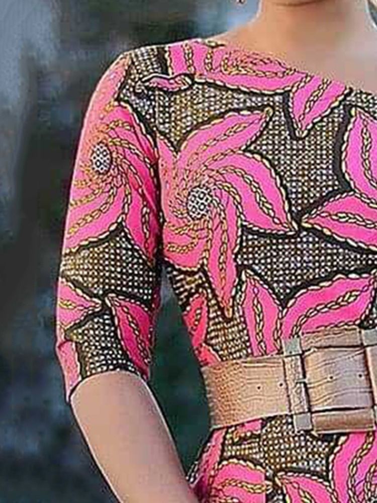 Feminino Meia Panturrilha Oblíqua Gola Meia Manga Bodycon Vestido De Cintura Média