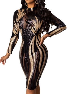 Feminino Panturrilha Mediana Transparente Manga Nove Pontos Vestido Regular De Primavera