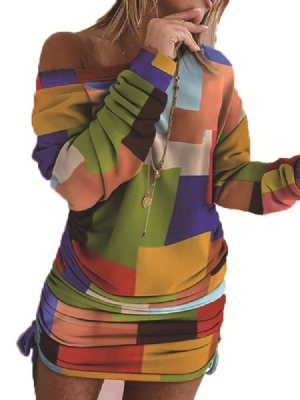 Manga Comprida Patchwork Acima Do Joelho Vestido Feminino Casual Bodycon