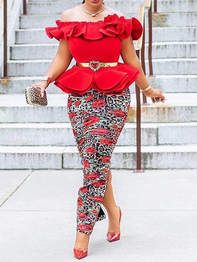 Moda Feminina Africana Sem Ombros Bodycon Babados Vestido Na Altura Do Tornozelo (sem Cintura)