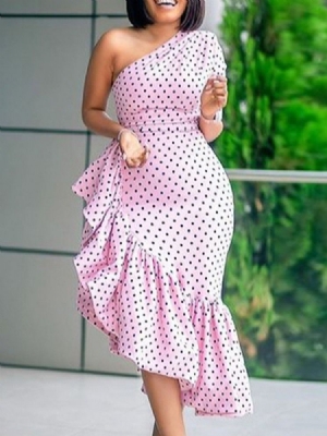 Patchwork Vestido Feminino Até O Tornozelo Com Meia Manga Às Bolinhas Pulôver