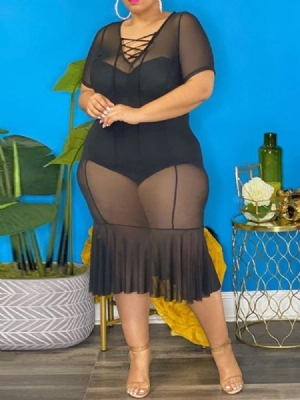 Pulôver Feminino Com Decote Em V Transparente Vestido Bodycon Plus Size