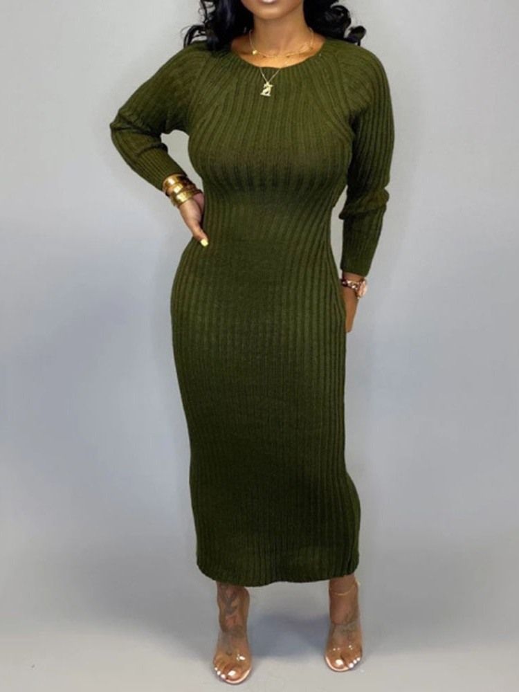 Pulôver Feminino Com Gola Redonda De Nove Pontos E Meia Panturrilha Vestido Bodycon