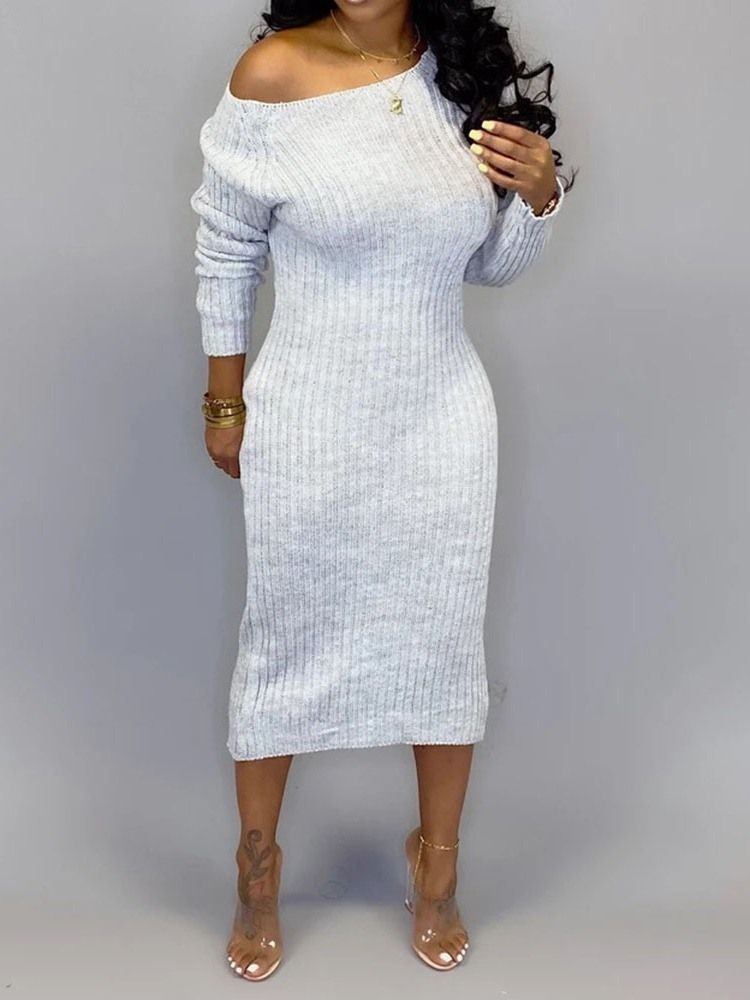 Pulôver Feminino Com Gola Redonda De Nove Pontos E Meia Panturrilha Vestido Bodycon