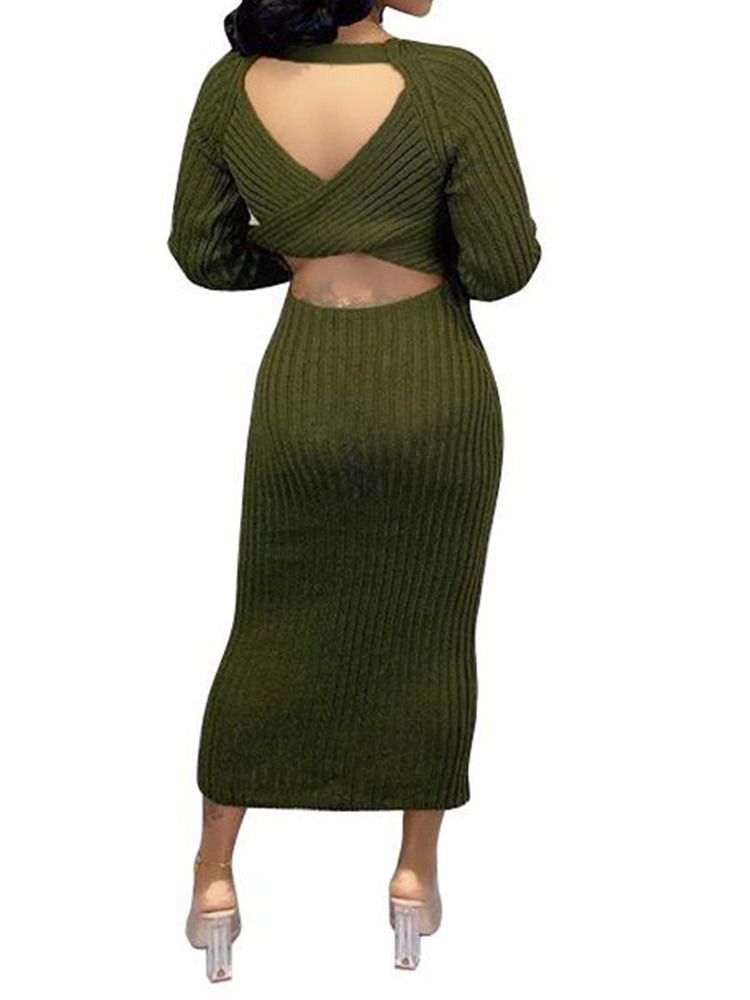 Pulôver Feminino Com Gola Redonda De Nove Pontos E Meia Panturrilha Vestido Bodycon