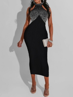 Pulôver Feminino Sem Mangas Com Meia Calça Diamantada Vestido Feminino