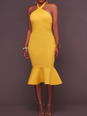 Pulôver Feminino Sem Mangas Sem Costas Canela Média Sereia Vestido Bodycon