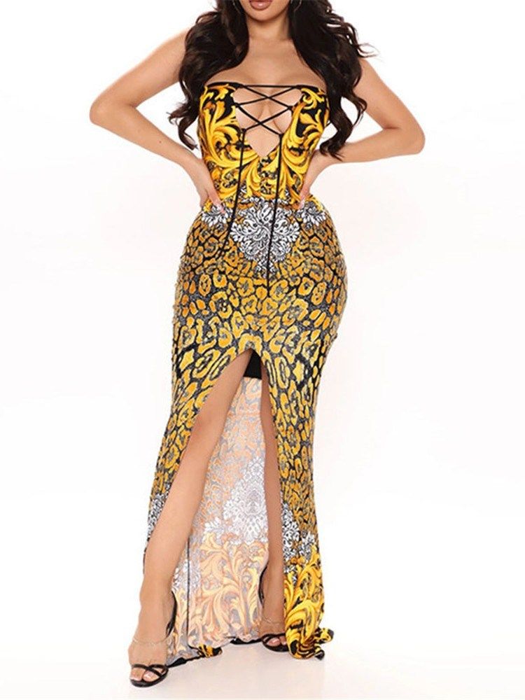 Pulôver Feminino Sem Mangas Patchwork Longo Vestido Floral Bodycon