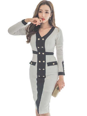Terno Feminino De Duas Peças Com Decote Em V Vestido Bodycon