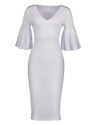 Vestido Bodycon Feminino Com Decote Em V E Manga Larga