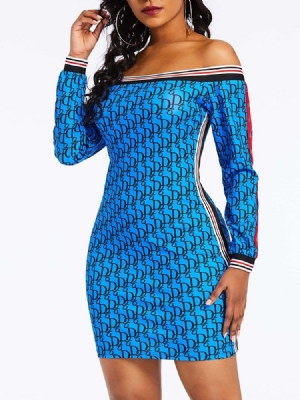 Vestido Bodycon Feminino De Manga Comprida Acima Do Joelho Fora Do Ombro