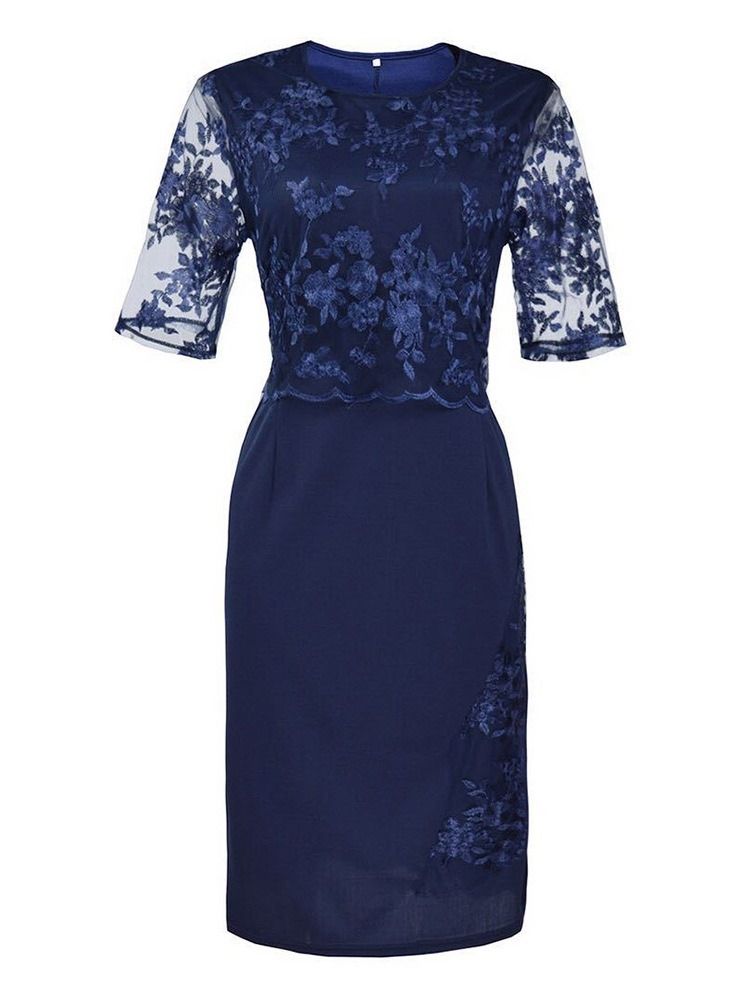 Vestido Bodycon Regular De Renda Com Meia Manga Transparente Tamanho Plus Feminino