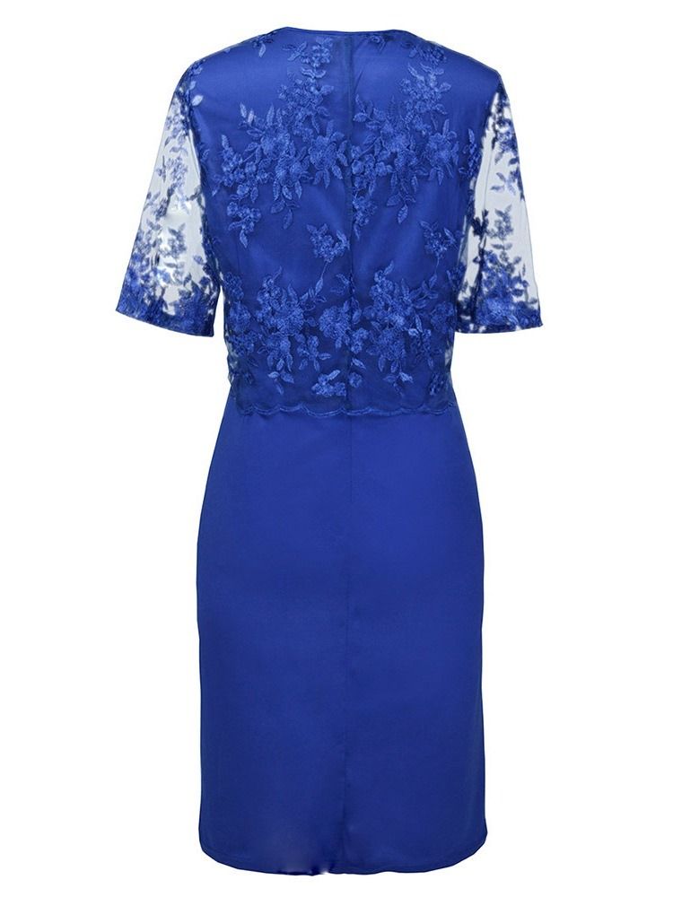 Vestido Bodycon Regular De Renda Com Meia Manga Transparente Tamanho Plus Feminino