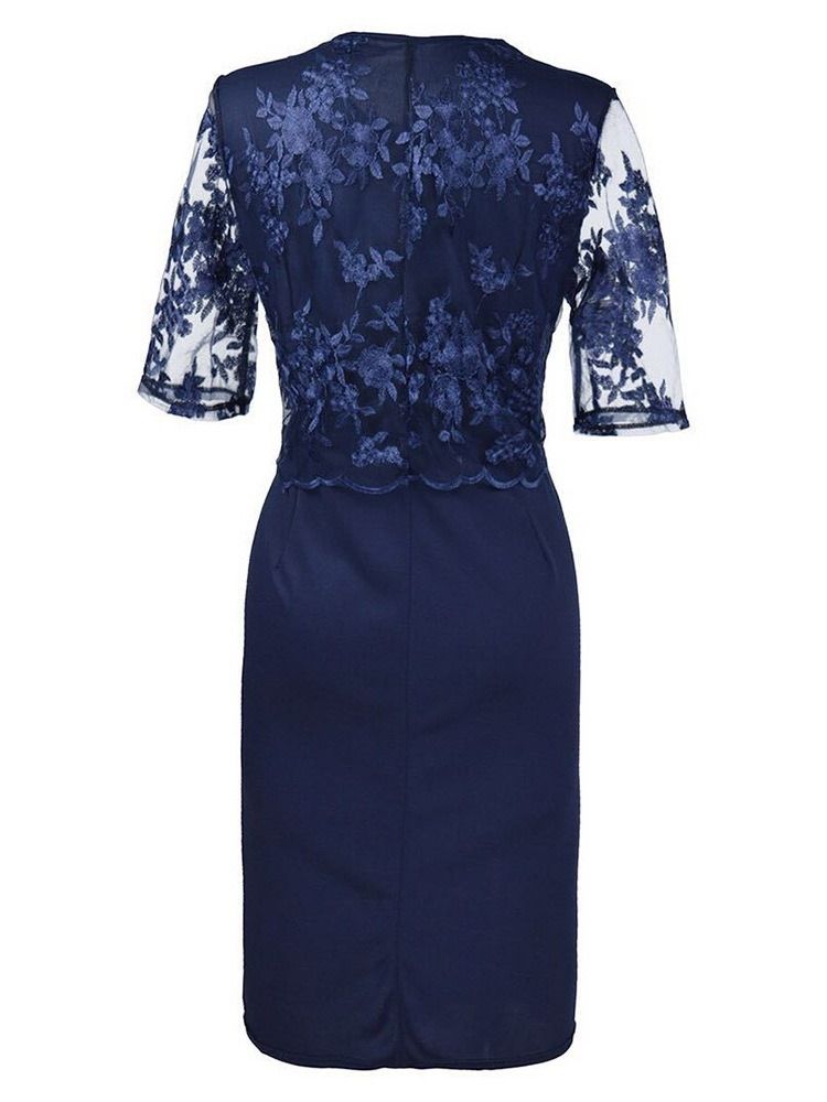 Vestido Bodycon Regular De Renda Com Meia Manga Transparente Tamanho Plus Feminino