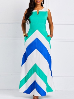 Vestido De Bolso Feminino Longo Sem Mangas Colorido