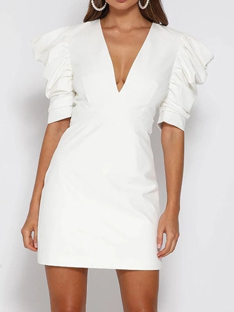 Vestido Com Decote Em V Meia Manga Acima Do Joelho Sexy Feminino