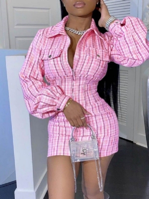 Vestido Feminino Acima Do Joelho Com Estampa De Lapela Sexy Para Outono
